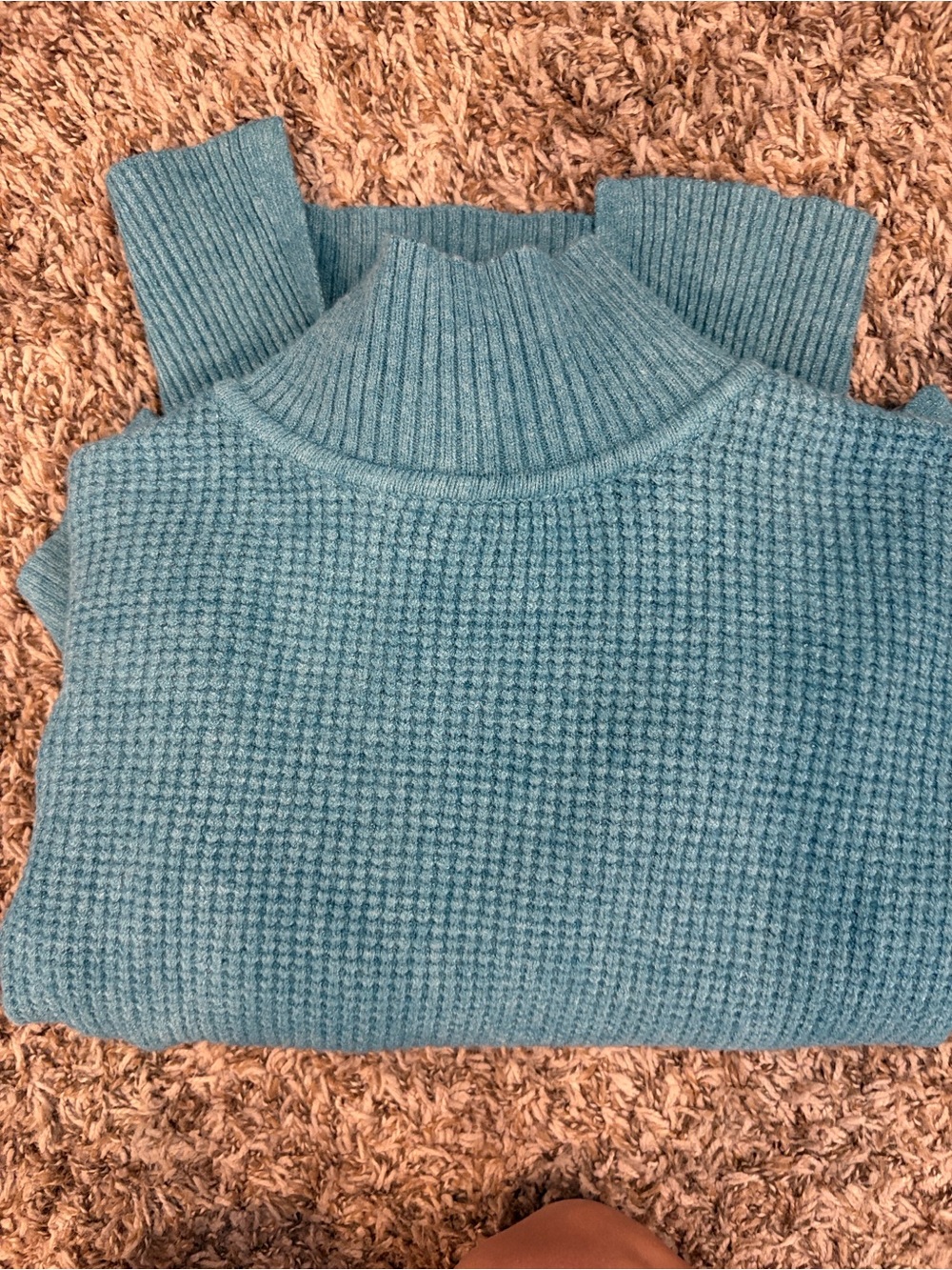 Relaxed Cropped Mock Neck Sweater in Teal